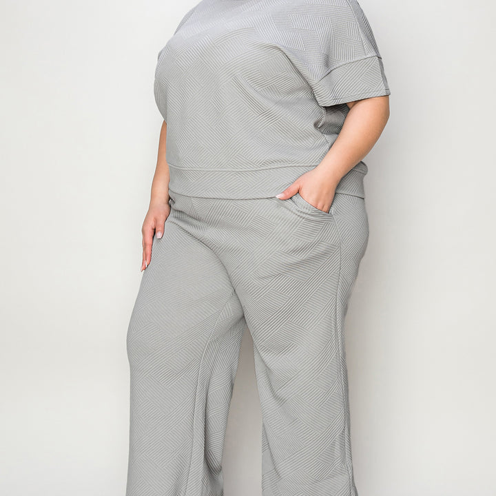 Double Take Full Size Texture Short Sleeve Top and Pants Set