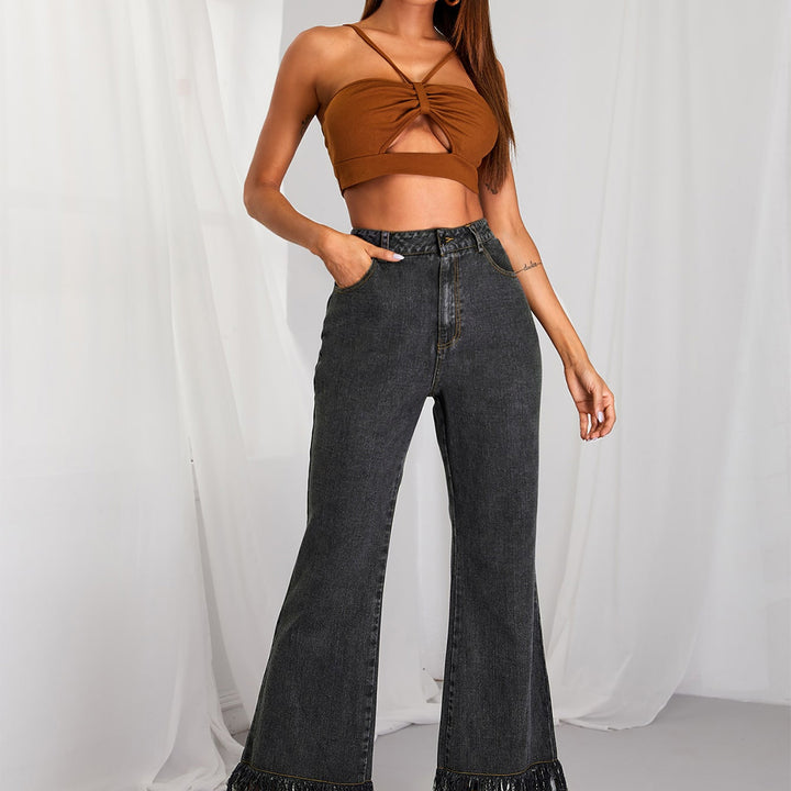 Fringe Detail Wide Leg Jeans