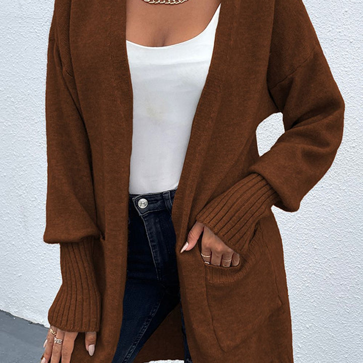 Open Front Dropped Shoulder Pocketed Cardigan