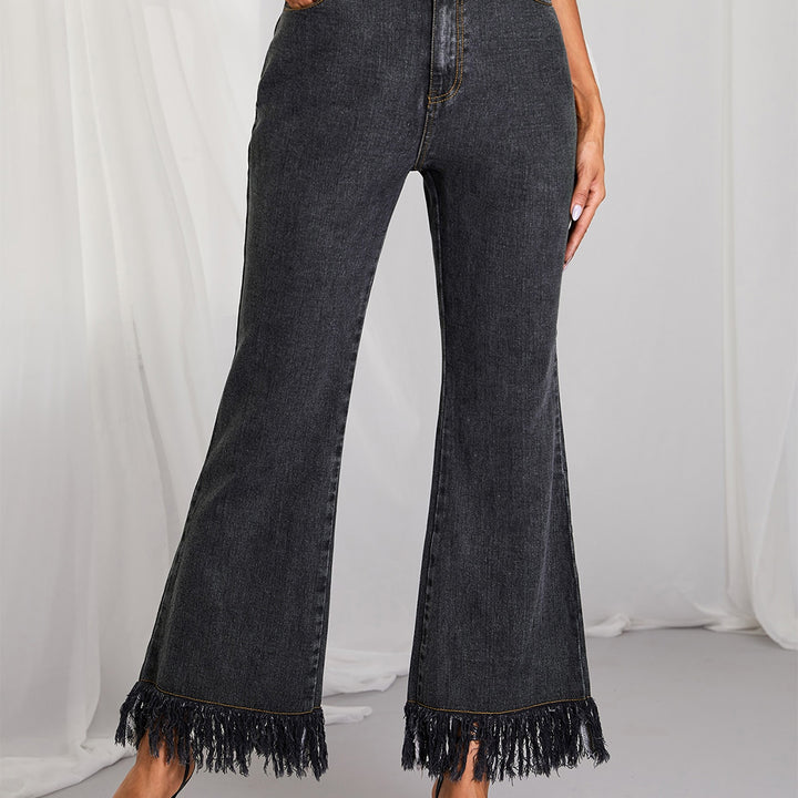 Fringe Detail Wide Leg Jeans