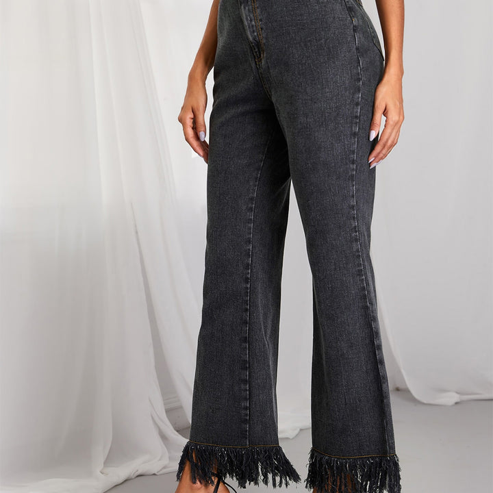 Fringe Detail Wide Leg Jeans