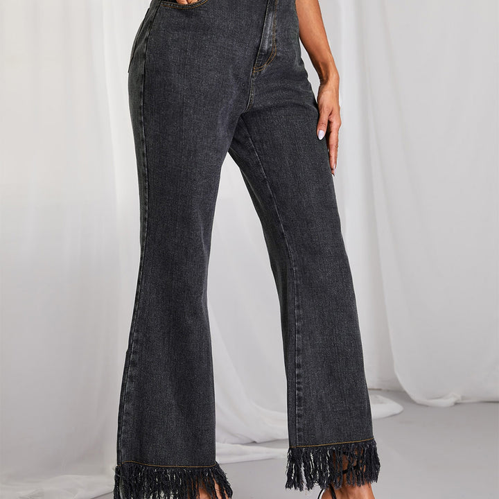 Fringe Detail Wide Leg Jeans