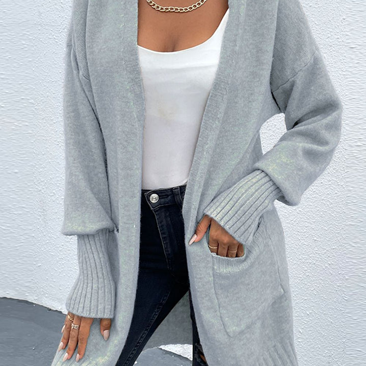 Open Front Dropped Shoulder Pocketed Cardigan