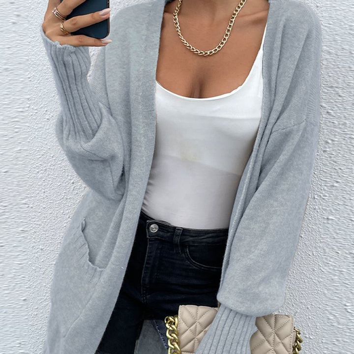 Open Front Dropped Shoulder Pocketed Cardigan