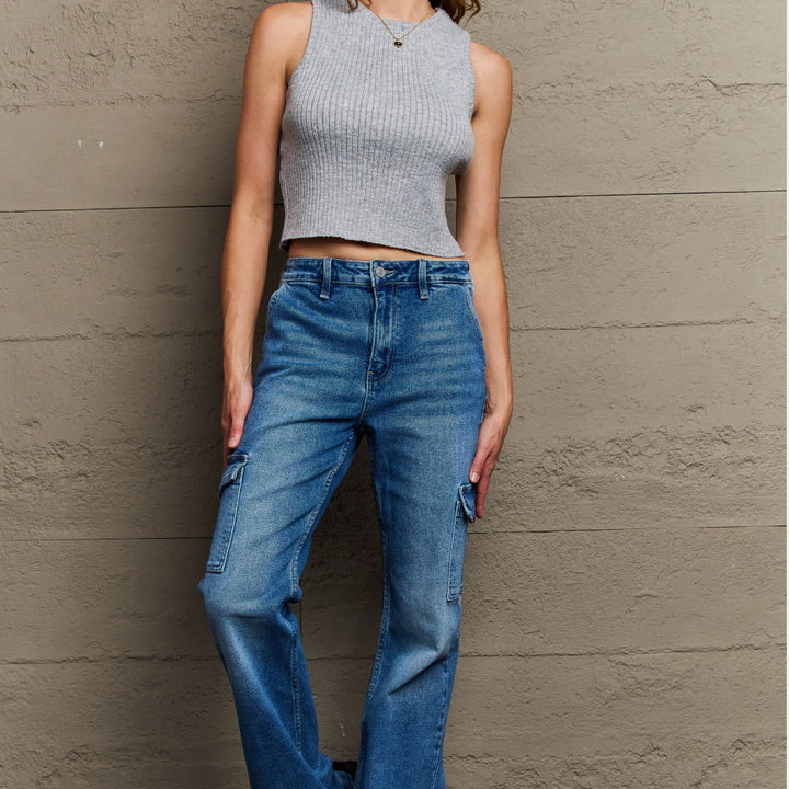 Kancan Holly High Waisted Cargo Flare Jeans