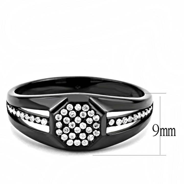 DA282 - Stainless Steel Ring IP Black(Ion Plating) Men AAA Grade CZ Clear