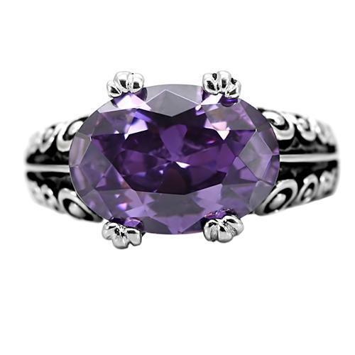 TK017 - Stainless Steel Ring High polished (no plating) Women AAA Grade CZ Amethyst