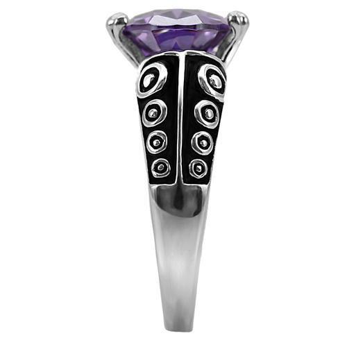 TK017 - Stainless Steel Ring High polished (no plating) Women AAA Grade CZ Amethyst