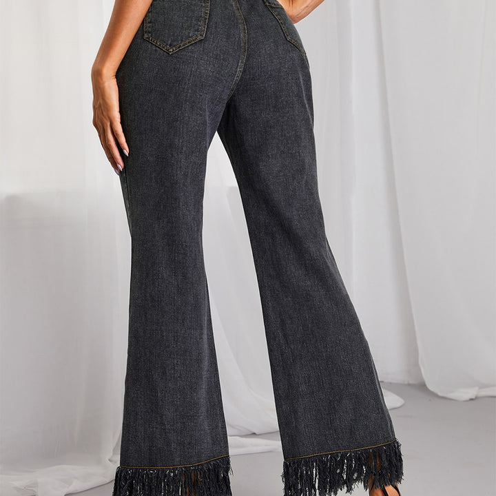 Fringe Detail Wide Leg Jeans