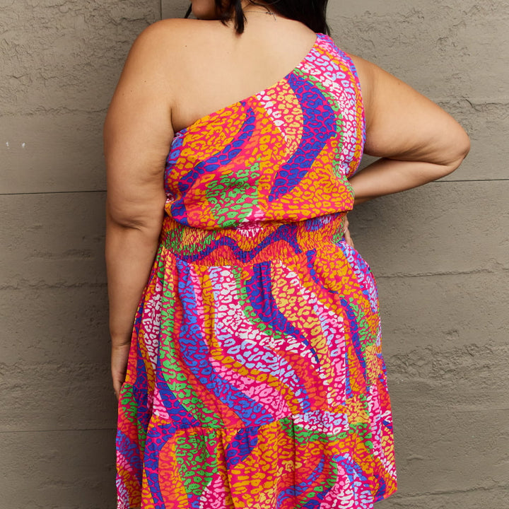 Hailey & Co Fall Back Plus Size One Shoulder Mini Tiered Dress